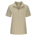 thumbnail image 6 of QLEICOM Women Casual V-Neck Short Sleeve Solid Colour Zipper T-shirt Blouses Shirts Tops Beige 3XL, US Size 14, 6 of 7