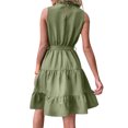 thumbnail image 3 of ZAXARRA Femmes une-Ligne Robe Sans Manches Cou Froncé Casual Partie Robe Courte d'Été avec Ceinture, 3 of 5