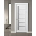 thumbnail image 3 of Solid Interior French | Quadro 4588 White Silk with Black Glass | Single Regular Panel Frame Trims Handle | Bathroom Bedroom Sturdy Doors -36" x 80"-Black Glass, 3 of 6