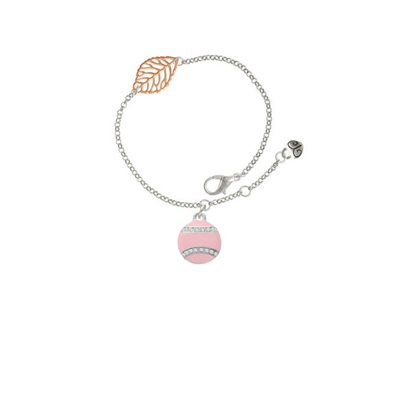 Delight Jewelry Silvertone Pink Tennis Ball with Clear Crystals - Rose Goldtone Leaf Delicate Bracelet, 6.25 1.75"
