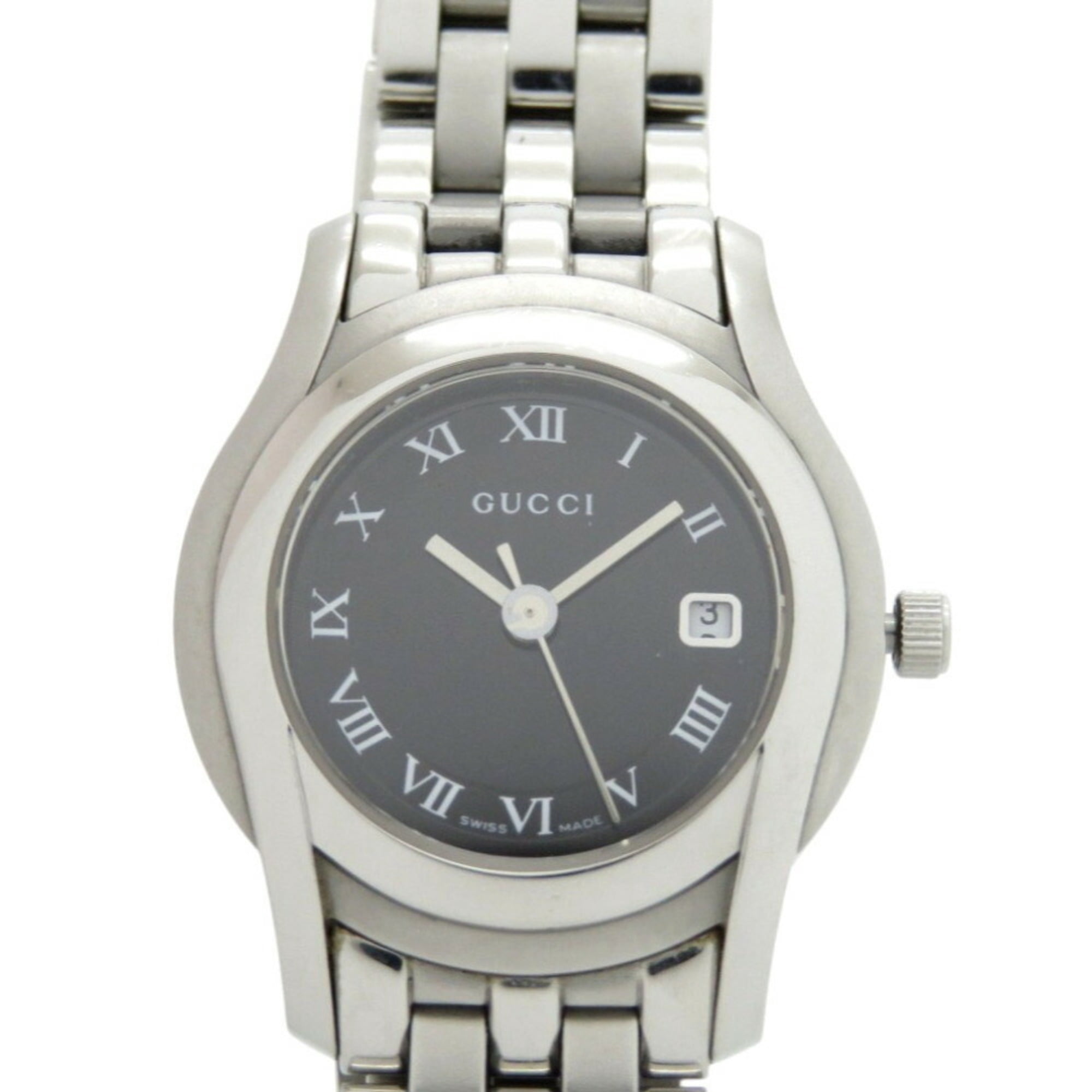 Pre-Owned Gucci 5500L Stainless Steel Black and Silver Quartz