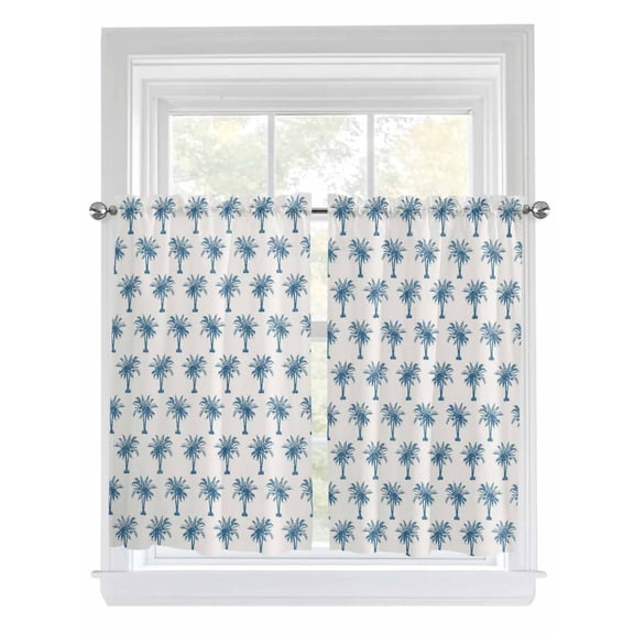 Blue Palm Trees 2 Panel Kitchen Curtains for Windows, Summer Botanical Tropical Plants Bathroom Privacy Curtain, Home Décor Window Treatment for Bedroom/Living Room 55"x45"