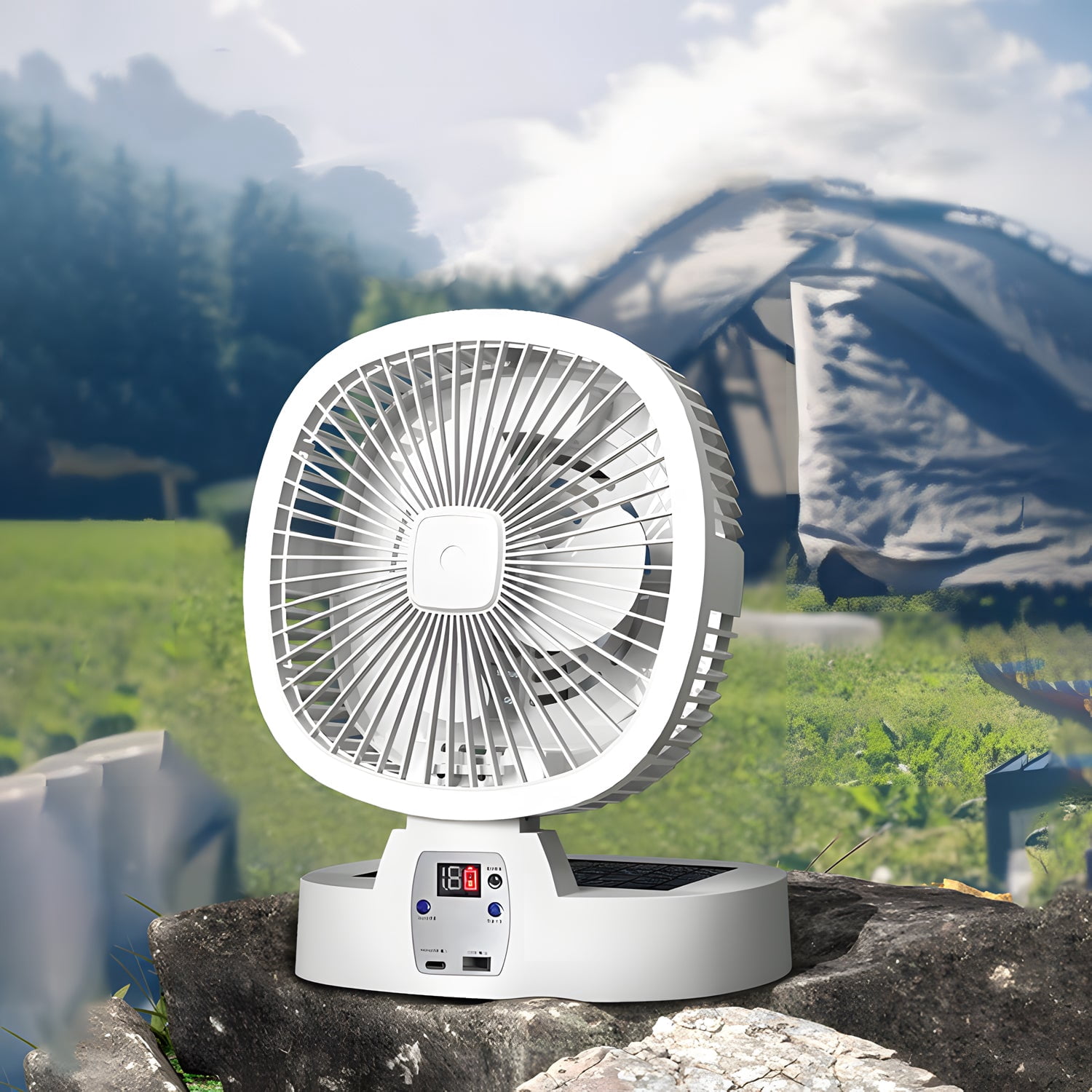 Solar Fan,Outdoor Camping Fan Portable, Battery Operated Rechargeable Tent Fan,5 Speed,Desk Cooling Personal Fans for Picnic, Hurricane, Fishing, Travel, Worksite