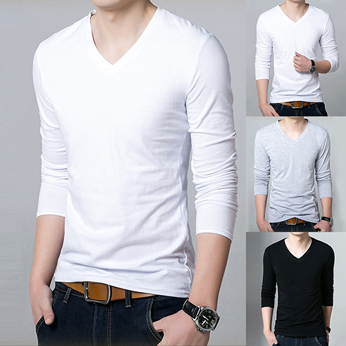 KangQi Men Fashion Sleeve V-neck T-shirt Autumn Concise Sexy Slim Fit Tee Top - Walmart.com