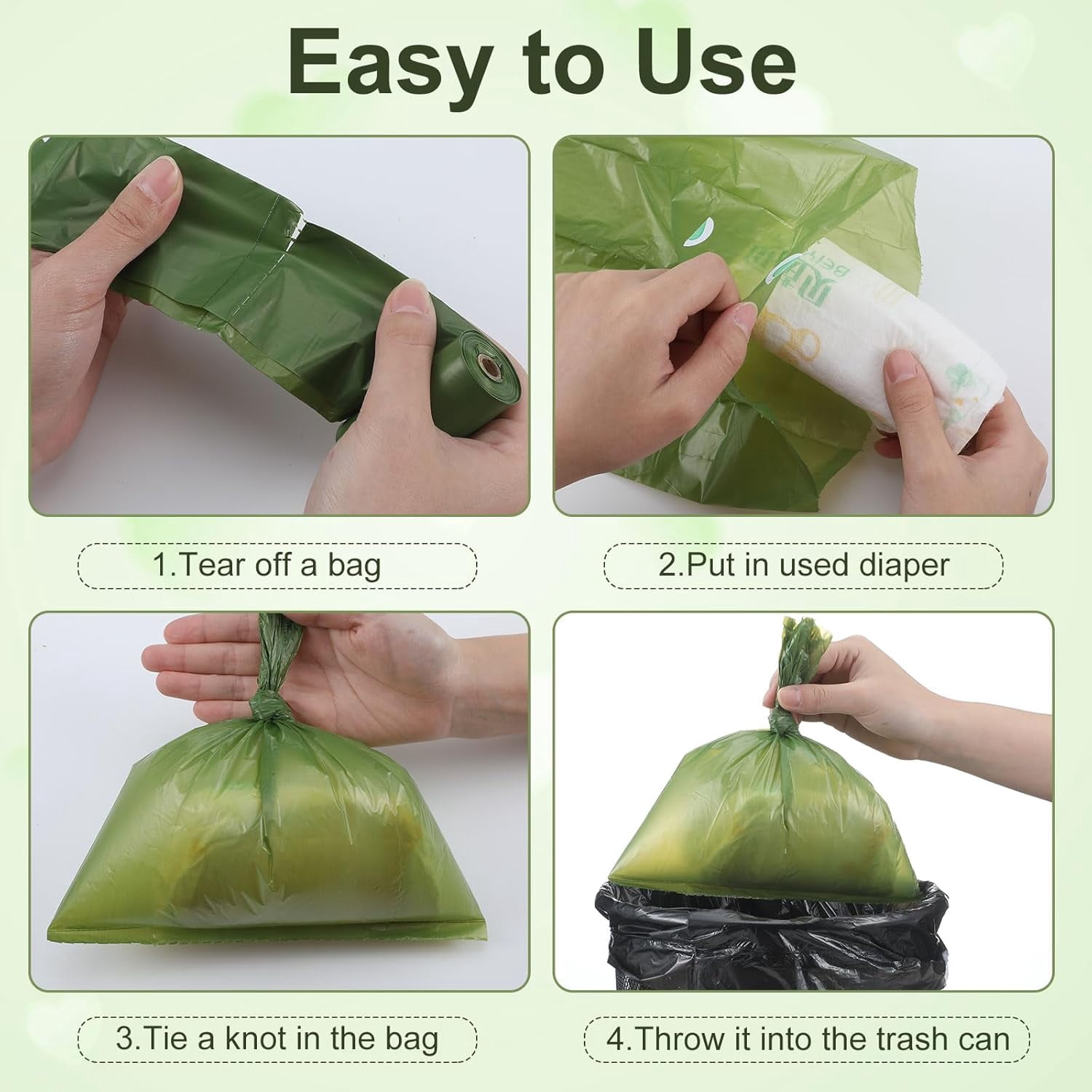 15 Refill Rolls/225 Disposable Diaper Bags with Dispenser Scented Waste Baby Poop Bags Convenient and Quick Diaper Disposal