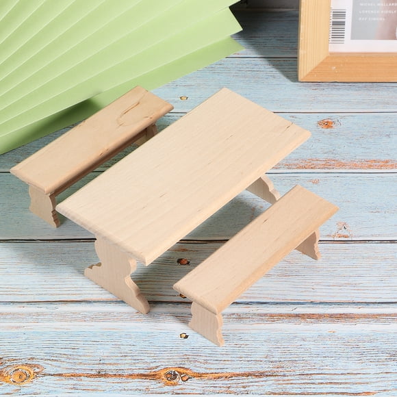 1/12 casa de muñecas en miniatura, muebles de madera, mesa, banco, modelo, conjunto de accesorios, banco de mesa