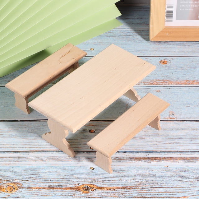 1/12 casa de muñecas en miniatura, muebles de madera, mesa, banco, modelo, conjunto de accesorios, banco de mesa