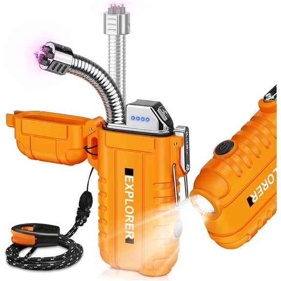 Electric Lighter USB C, Powerful Dual Arc Plasma Flame, with Flashlight, Wind & Waterproof Lighters for Candle, Camping, Grill, Emergency