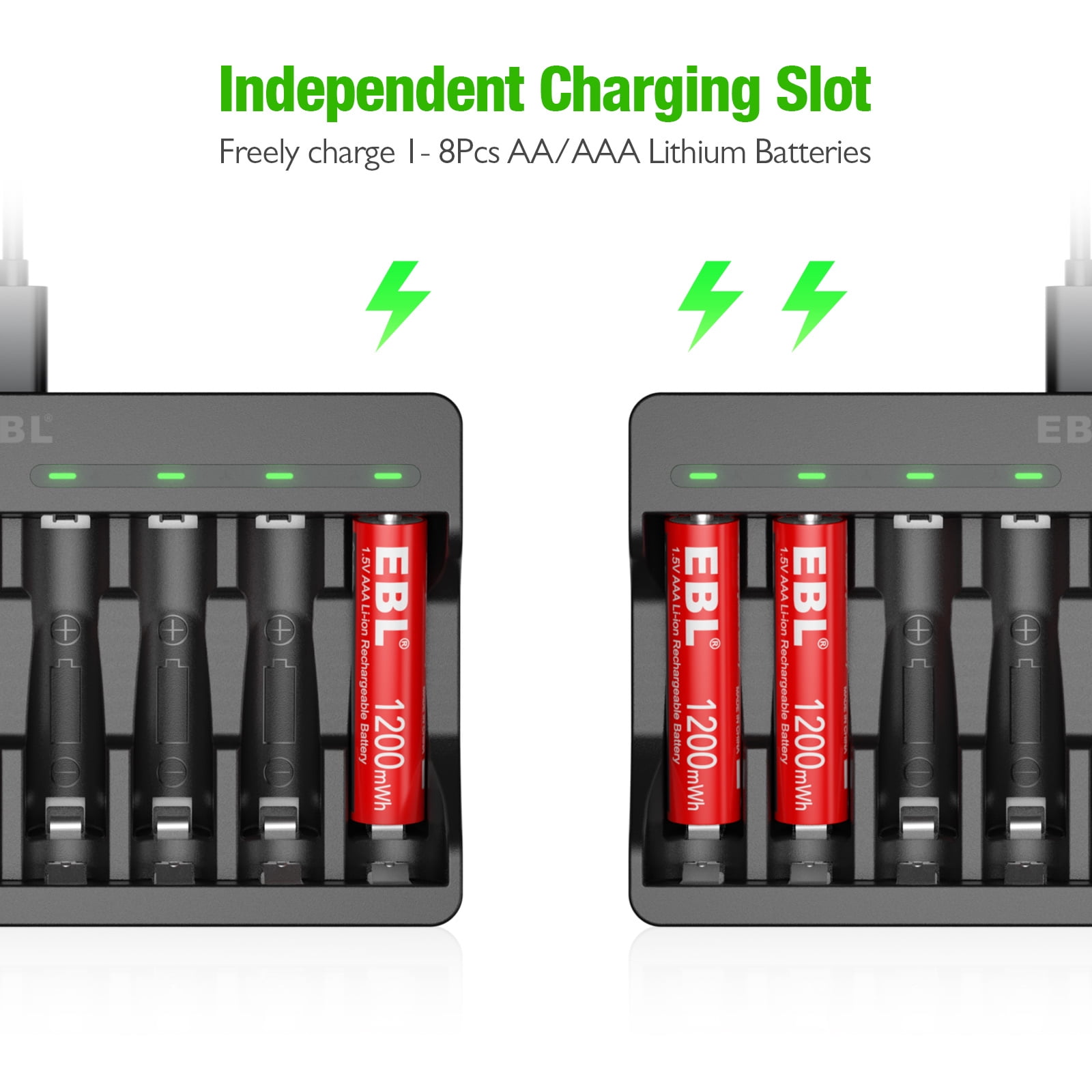 EBL Rechargeable AAA Batteries, 8 Pack with Smart Charger and USB Cable