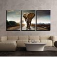 thumbnail image 2 of wall26 - 3 Piece Canvas Wall Art - Single Elephant Walking in a Road with The Sun from Behind - Modern Home Art Stretched and Framed Ready to Hang - 16"x24"x3 Panels, 2 of 4