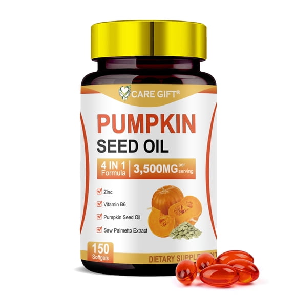 CARE GIFT Pumpkin Seed Oil 3500mg 4-in-1 with Saw Palmetto, Zinc, Vitamin B6 – Cold Pressed Softgel for Hair, Skin & Heart Health – Non GMO, Gluten Free – 150 Softgels