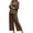 Brown, variant on Women Long Sleeved 2 Piece Outfits Sweatsuit V-neck Casual Knit Tops & Pants