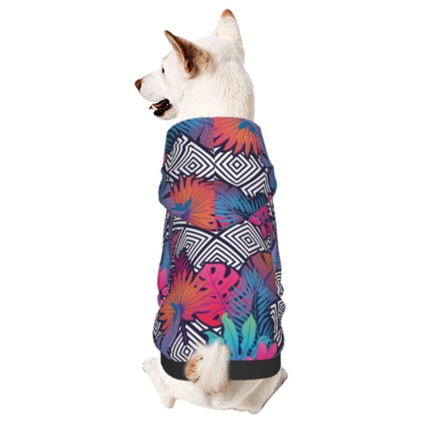 Fotbe Tropical Leaves Sudadera con Estampado para Perros Pequeños – Suéter con Capucha para Mascotas, Tela Suave de Forro Polar con Bolsillo-XX-Large