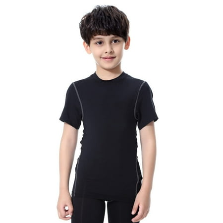 LNFINTDO 1 or 2 Pack Youth Boys Compression Shirt Athletic Short Sleeve Baseball Undershirt Soccer Sports Base Layer Top