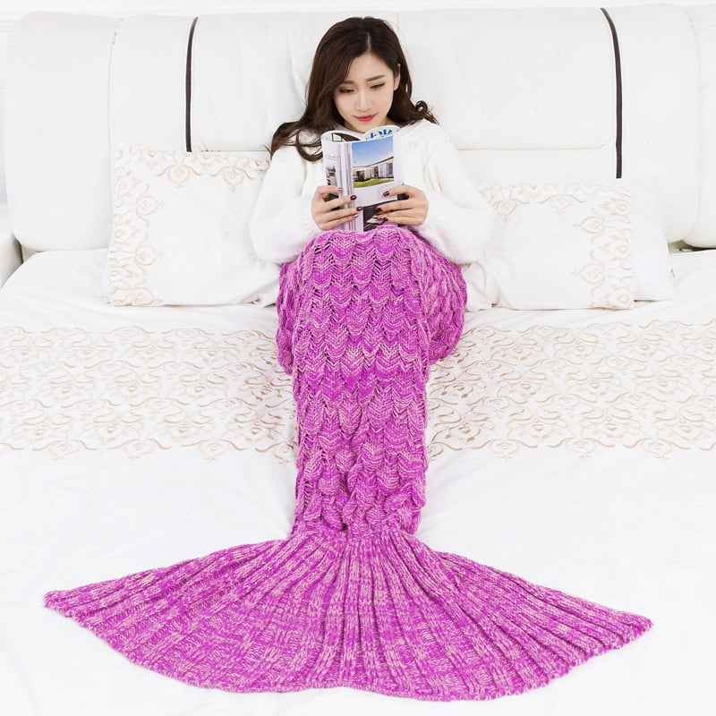 Greswe Mermaid Blanket Handmade Crochet Mermaid Fin Blanket For Kids Mermaid Blanket All Seasons Sleeping Bag
