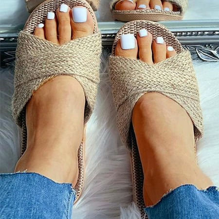 

Aueoeo Comfy Slippers For Women Slip On Slippers For Women Women s Slippers Men Home Summer Cross Strap Ladies Casual Shoes Linen Slippers Clearance