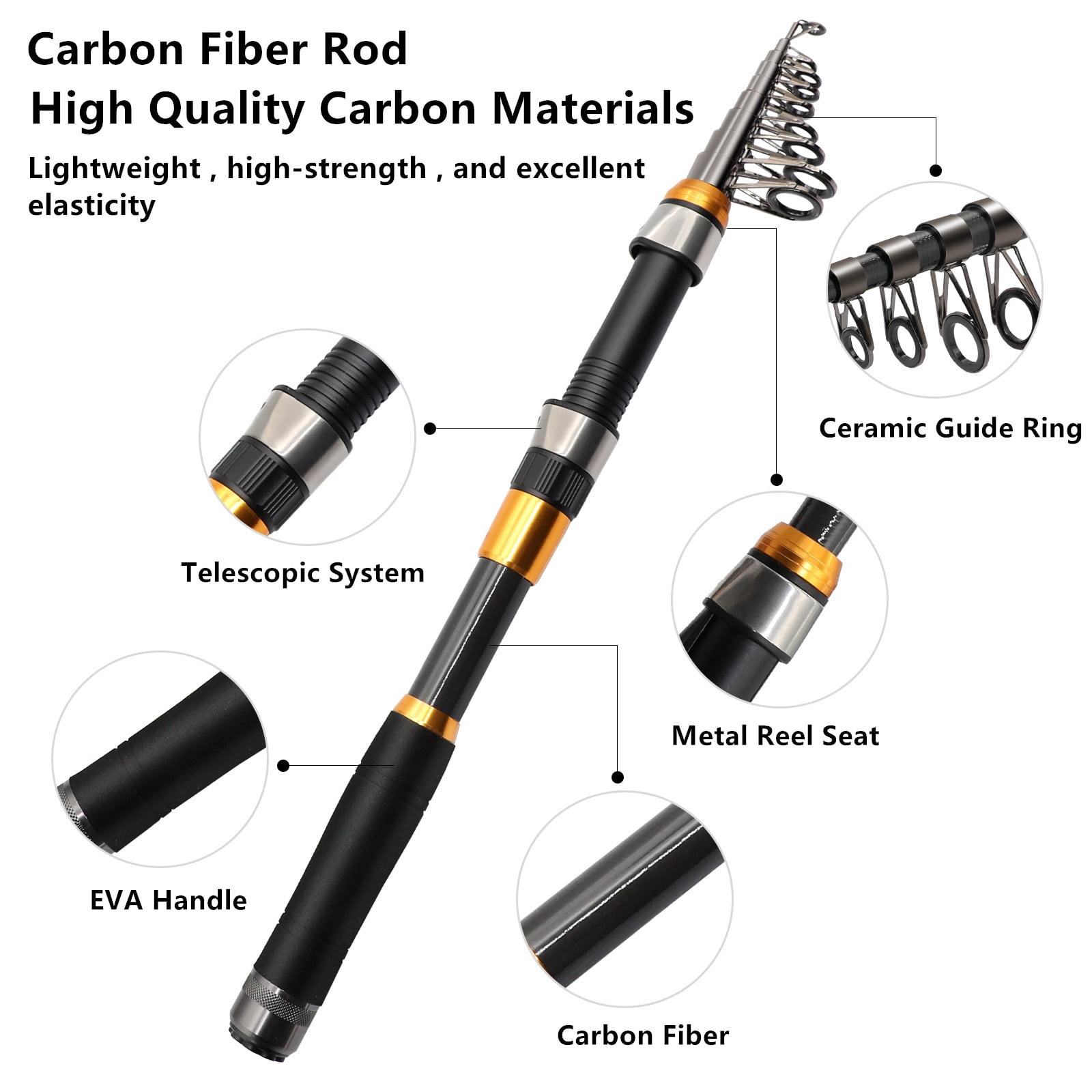 SAN LIKE Fishing Rod and Reel Combos, Carbon Fiber Telescopic Fishing Pole Combo Set Quick Set Spinning Reel with Lures Accessories Travel Kit and Carrier Bag for Saltwater Freshwater 8.8FT