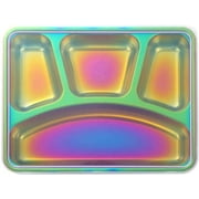 Meisha Stainless Steel Divided Plates Tray - 4-Section - Camping Dishes, Compact Serving , Dinner Snack, 4 Compartment (Iridescent)