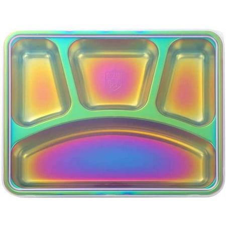 Meisha Stainless Steel Divided Plates Tray - 4-Section - Camping Dishes, Compact Serving , Dinner Snack, 4 Compartment (Iridescent)