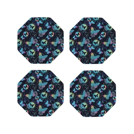 

Tideii Blue Butterfly for Leather Coasters 4 Pieces Anti-fouling and Anti-scalding Decorative Coasters Suitable for Restaurants Kitchens Coffee Shops-Octagon
