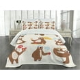 thumbnail image 3 of Ambesonne Sloth Quilted Bedspread Set 3 Pcs, Funny Sluggard Animal, Queen Size, Brown Pale Pink Blue, 3 of 5