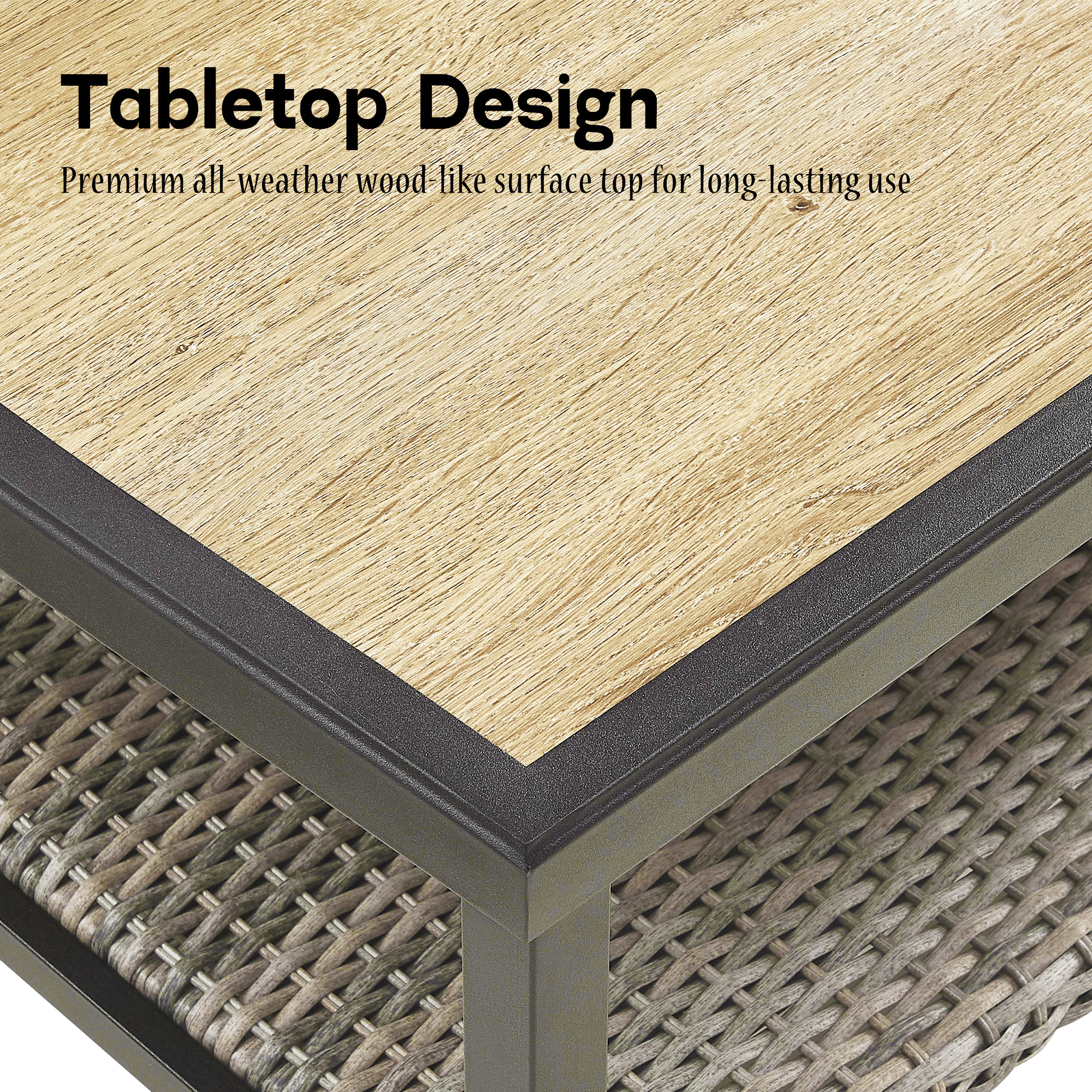 Iwicker Outdoor Wicker Coffee Table, 2-Tier Storage Shelf Rectangle Table for Patio, Brown