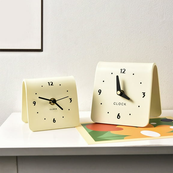 Desktop Decorative Clock Modern Plastic | Easy-Read Silent Tabletop Ornament | White | Minimalist Small Clock for Home Office Living Room Shelf or Desk | 1 Pc | Size 4.72x4.72x3.94 in or