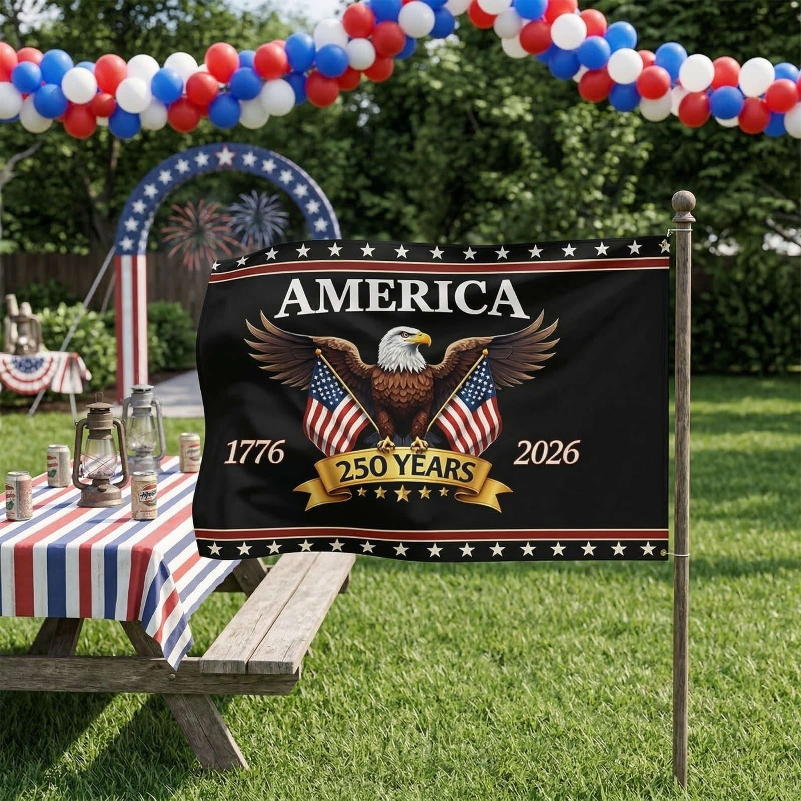 KUNPENG 250th Anniversary USA Flag 3x5 ft, Patriotic 1776-2026 Independence Day Banner, Bald Eagle July 4th Outdoor Decor, 4 Patterns in Single/Double Sided & 3-Layer Heavy Duty Options