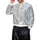 thumbnail image 4 of Chaqueta bomber de lentejuelas brillantes para hombre, chaqueta metálica de fiesta con cremallera, chaquetas varsity S plateadas, 4 of 5