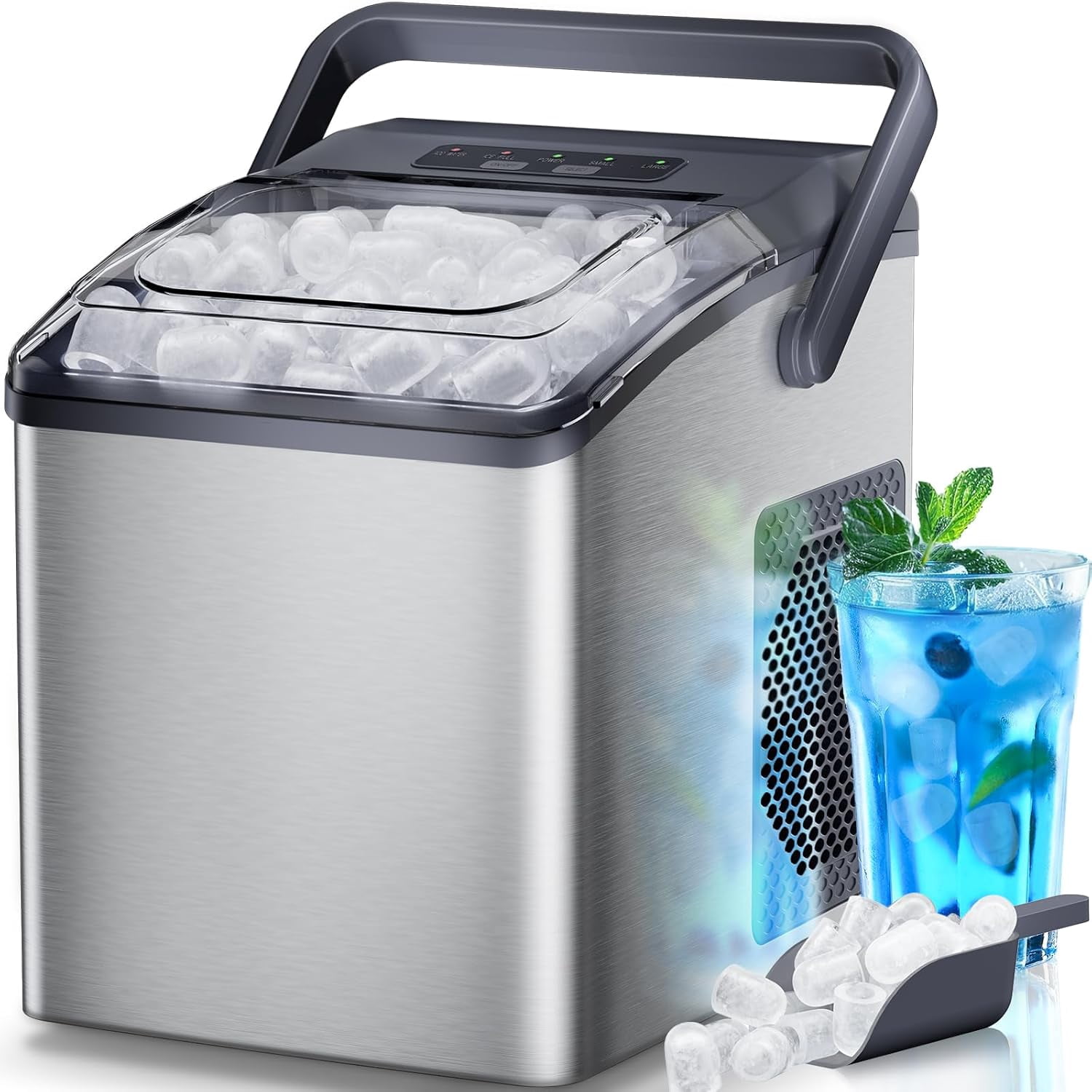 Ice Maker Countertop, 9 Cubes Ready in 6 Mins, 26 lbs per Day, Ice Machine with 2 Ice Sizes and Self-Cleaning, Portable Ice Maker with Handle for Home, Kitchen, Camping, RV, Office, Black
