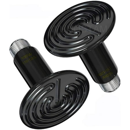WUHOSTAM 2 Pack 100W Infrared Ceramic Heat Lamp, Black Reptile Heat Bulb No Light Emitter, Pet Heater for Aquarium and Terraium, Chicken Coop, Lizard, Turtle, Brooder, Snake, No Harm, ETL Listed