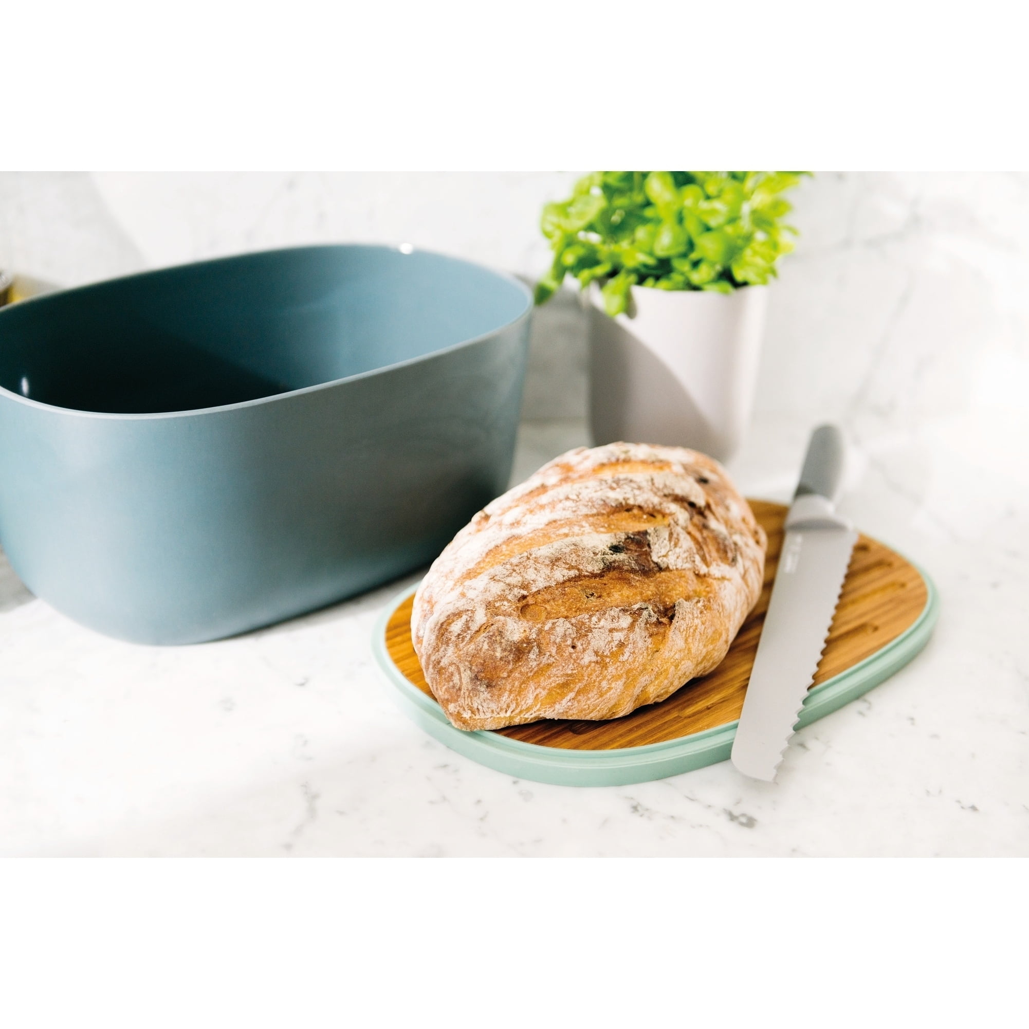 BergHOFF Leo Bamboo Bread Box with Cutting Board, Grey & Mint