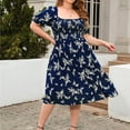 thumbnail image 2 of Drses Womens Plus Size Floral Midi Dress Womens Square Neck Smocked Casual Dress with Puff Sleeve & Pockets, 2 of 9
