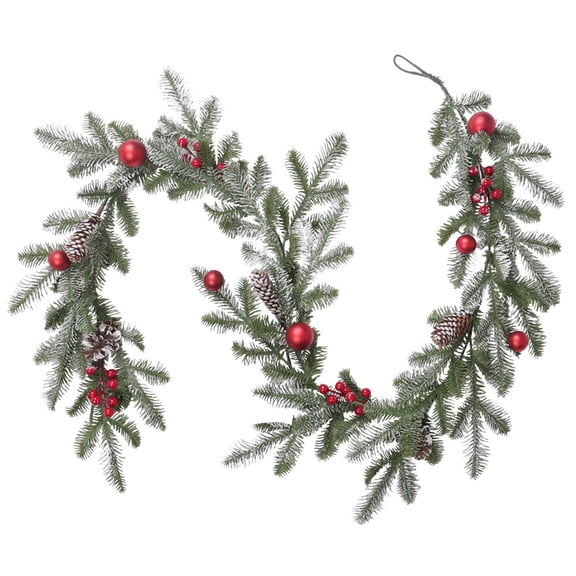 Moocorvic Christmas Garland Outdoor, 5.9 FT Norfolk Pine Garlands with Balls Ornaments, for Fireplace,Table, Stair, Indoor