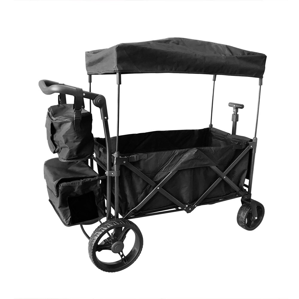 BLACK OUTDOOR PUSH FOLDABLE WAGON CANOPY UTILITY TRAVEL CART WIDE TIRES