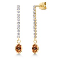 Gem Stone King 14K Yellow Gold Ecstasy Mystic Topaz and Lab Grown Diamond Earrings for Women | 1.36 Cttw | Gemstone November Birthstone | Oval 6X4MM