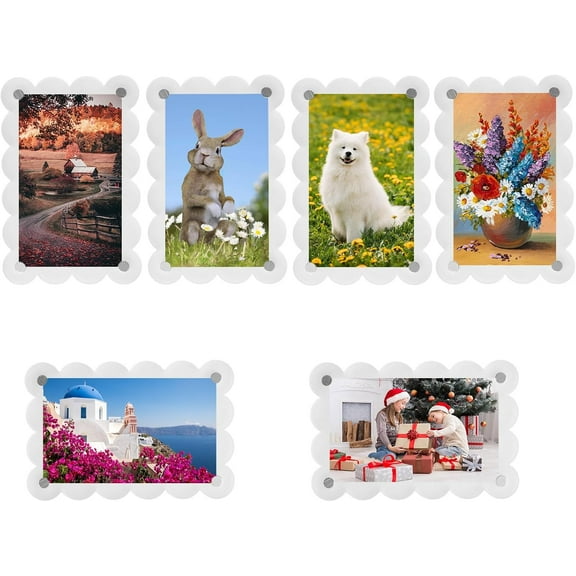 6Pcs Transparent Acrylic Fridge Magnetic Picture Frame Scalloped Magnetic Photo Holders for Refrigerator, Locker, Photo Board, Art Display, Sign Holder (2.36 x 3.54in)