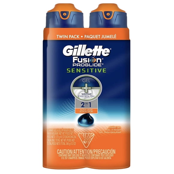 Gillette Fusion ProGlide Sensitive 2 in 1 Shave Gel, Active Sport, 12 Ounce (Pack of 2)