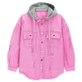 thumbnail image 4 of RXMEKW Womens Shirts Casual, Solid Color Denim Jacket with Detachable Hood, 4 of 9