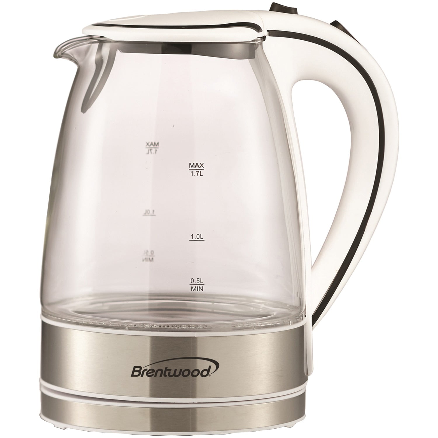 Brentwood 1,100-Watt 1.8-Qt. 7-Cup Cordless Tempered-Glass Electric Kettle with Auto Shut-off, White