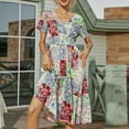 thumbnail image 4 of Patlollav Summer Dresses for Women 2022 Casual Short Sleeve V-Neck Floral Slim Dress, 4 of 5