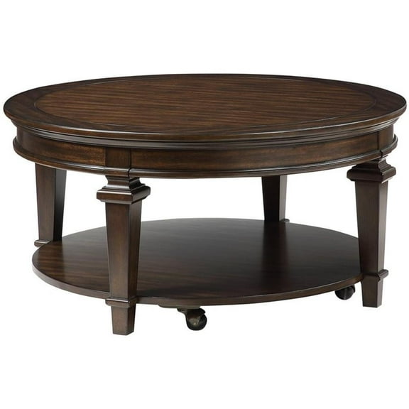 Maklaine 40" Round Traditional Wooden Coffee Table in Espresso