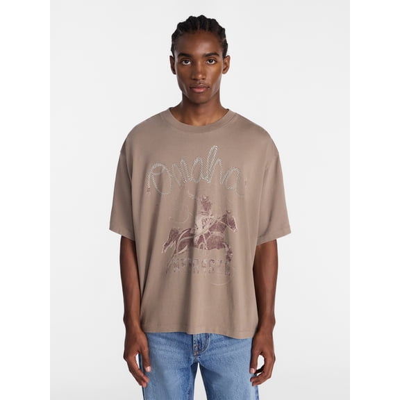No Boundaries Boxy Fit Heavyweight Graphic Tee Shirt with Short Sleeves, Men's XS-4XLT