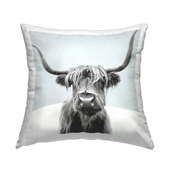Stupell Industries Minimal Cattle Grey Portrait Square Decorative Printed Throw Pillow, 18 x 18