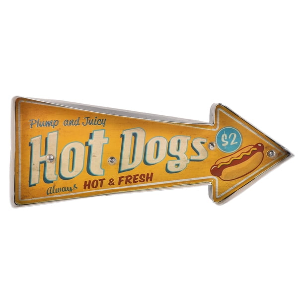 1 tablero luminoso decorativo con instrucciones de perrito caliente de hierro estilo retro americano (amarillo)