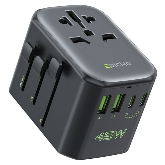 EPICKA Pulse 45W European Travel Plug Adapter, Universal Power Adapter with PD Fast Charging(Black)