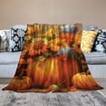thumbnail image 2 of Chilfamy Pumpkin Flowers Wooden Background Flannel Throw Blanket for Couch Sofa Bed All Seasons Camping School Travel, Anti-Pilling Lightweight Cozy Blanket 60x80in, 2 of 6