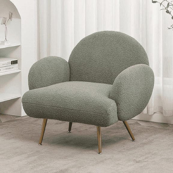ALEAVIC Reading Chair Accent Chair, Modern Sherpa Armchair with Metal Legs, Green