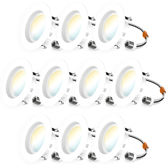 Sunco 10 Pack 4 Inch LED Recessed Lights Retrofit, Dimmable Can Lighting, 660 LM, 11W (40W Equivalent), Selectable CCT 2700K/3000K/3500K/4000K/5000K, Smooth Trim, Damp Rated UL.