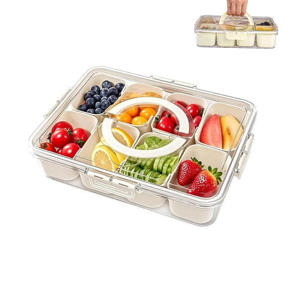Behome Snackle Box Container, 8 Compartments Divided Serving Tray with Lid and Handle, Portable Food Storage Box, Snack Organizer for Candy, Fruits, Snacks, Nuts